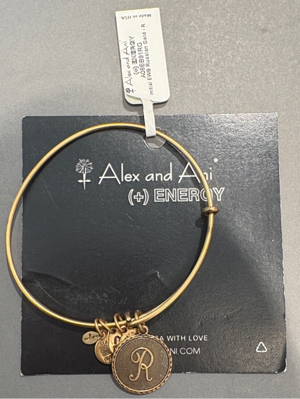 Alex and Ani Gold Initial R Charm Bangle Bracelet - Monogrammed Gold Tone